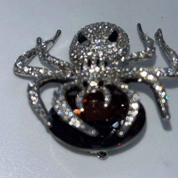 Vtg OPC CN rhinestone 3D spider/black widow/tarantula pin brooch HUGE! - Picture 2 of 9